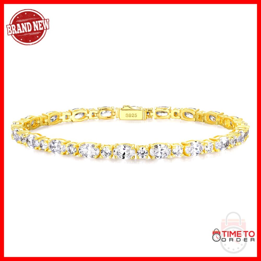 Sterling Silver 14k Gold Plated Tennis Bracelet 7-7.5" Length 4mm Width